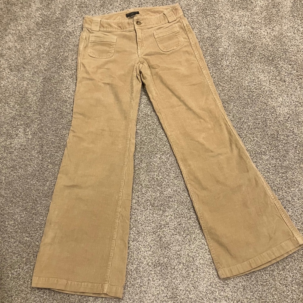 VTG Banana Republic Tan Corduroy Flare Wide Leg Pants Patch Pockets Size 2 Y2K